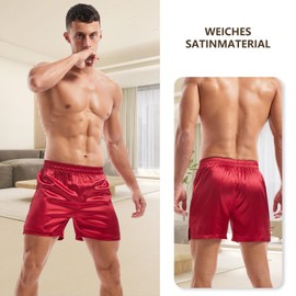 Amy Coulee Satin Sleep Shorts Men's Sleepwear Boxer Shorts, red