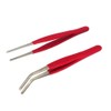 ABMRO 2Pcs Stainless Steel Rubber Handle Straight CurvedTweezers Set with