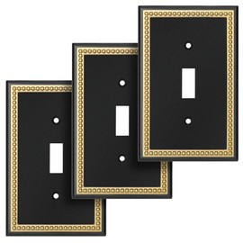 Pearled Frame Decorative Wall Plate Switch Plate Outlet Cover (Single Toggle 3PK, Black & Dark Golden)