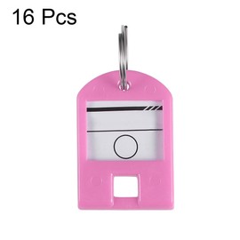 sourcing map Plastic Key Tags with Split Ring Keychain ID Luggage Label Window 40x27mm, Pink 16Pcs