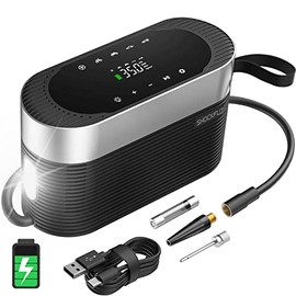 ShockFlo Cordless Tire Inflator Portable Air Compressor 150PSI Dual-Power Supply [7800mAh Battery & 12V DC] Touch Screen Tire Pump 5 Preset Smart Modes Auto Shut Off, Emergency LED Light