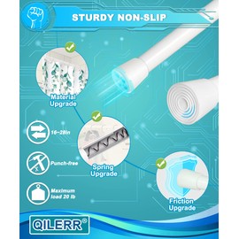 QILERR Short Tension Rod 16 to 28 Inche Small Shower Curtain Rods No Drilling Adjustable Heavy Duty Extension Loaded Spring Tension Rod for Windows, Closets, Curtains, 7/8" Diameter, White