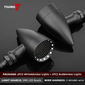 TSUNG 4PCS Motorcycle Bullet LED Front Rear Turn Signal Light SMD Blinker Indicator for Cruiser Chopper Bobber Cafe Racer Street Bike (SMD-Black-4PCS)