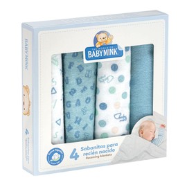 Baby Mink Sábanas extrasuaves para recién Nacido, algodón de Alta Calidad con diseño Estampado. 4 sábanas para recién Nacido. (Azul Claro)