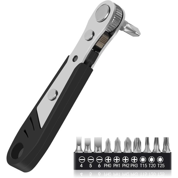 Unbranded 10-In-1 Angled Ratchet Screwdriver Set90 Degree Right Angle, Black