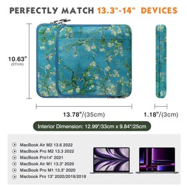 MoKo Laptop Sleeve Bag for 13.3-14 Inch, Notebook Carrying Case with Pocket Fits New MacBook Pro M3/M2 14" /13" M2/M1 Pro/M1 Max 14.2 2023-2021/Air 13.6" M2 2022, Surface Pro 9/8 13", Apricot Flower