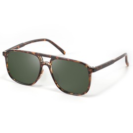 Foliful Retro Classic Aviator Square Sunglasses for Women Men 70s Vintage Trendy Double Bridge Oversized Polarized Sunglasses (B2-Leopard Frame G15)