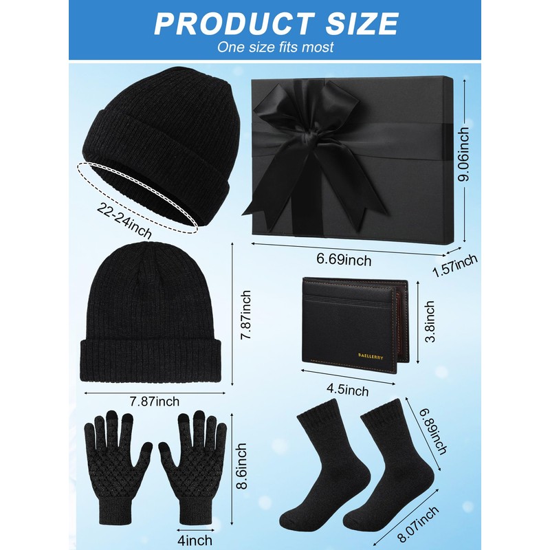 Cuffbow 5 Pcs Winter Beanie Hat Socks Wallet Touchscreen Gloves