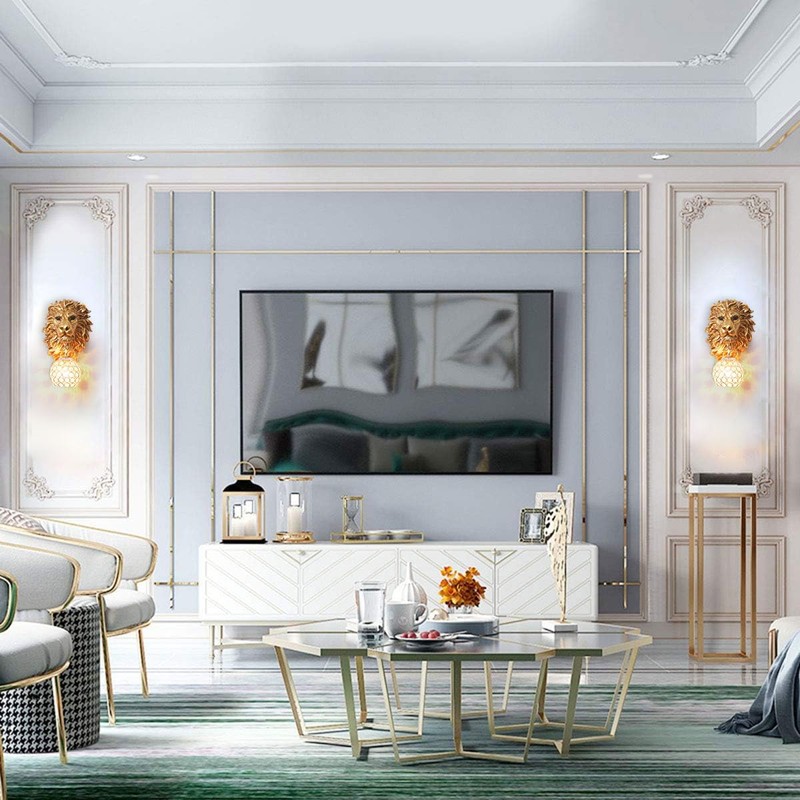 Pobllem Living Room Wall Lighting Gold Baroque Crystal Glass Wall