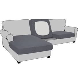 Sofa Seat Cushion Cover, Sofa Seat Cushion Cover, Stretch, Elastic Cushion Covers, Cover for Sofa Seat Cushion, Non-Slip Fabric Tartan (Large 3-Seater, Dark Grey)