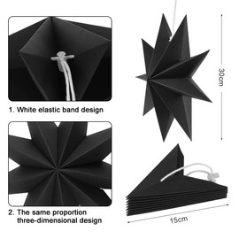 Folding Stars, Black, Stars Decoration, Christmas, Paper Stars for Hanging, Paper Poinsettia, Decorative Star Christmas for Windows, Home, Parties, Weddings (Pack of 3)