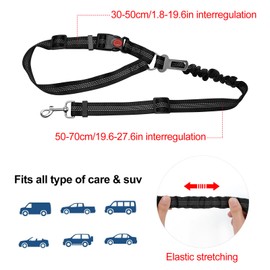 2 Pcs Adjustable Dog Car Seat Belt, Anti Shock Elasticated Cushioned Pet Seat Belt for Car Vehicle (Black+ Black)