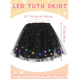 Tgirls Women's LED Tutu Skirt Light up Tulle Tutus Skirt Sparkly Sequin Layered Ballet Dance Skirt Party Costume for Girls (US, Alpha, One Size, Regular, Regular, Adult-Black)