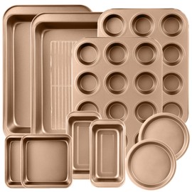 11-Piece Nonstick Baking Pans Set - Professional Grade Carbon Steel Bakeware with Premium Coating- Dishwasher Safe, Stackable, Oven Safe to 450°F (Champagne)