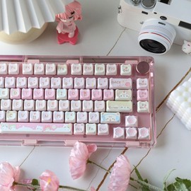 KiiBoom x Maorbeng Meow Meow Squad - Juego de teclas de sublimación de tinte PBT, perfil Mao, 142 teclas teclas personalizadas para diseño ANSI, interruptores MX teclado mecánico para juegos