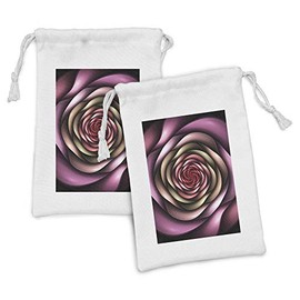 Ambesonne Spires Fabric Pouch Set of 2, Rose Petals Curved Winds Around Fixed Center Point at Increasing Digital Design, Small Drawstring Bag for Toiletries Masks and Favors, 9" x 6", Multicolor