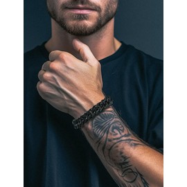 Richsteel Mens Chain Bracelets Stainless Steel Cuban Link Bangle 21cm Black Chains Bracelet Jewellery For Women