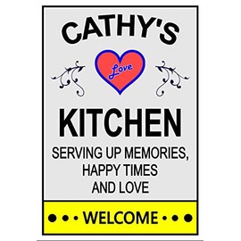Love Kitchen Refrigerator Magnet. "Cathy's Kitchen". Customize for any name. 3 sizes. This flexible magnet is available for quick shipping. "Serving up Memories, Happy Times and Love".
