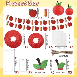 Classroom Decorations 10pcs Red Apple Shaped Paper Lanterns and 2 Strings of Back to School Banners First Day of School Decorations Hanging Party Home Decoration