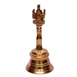 Purpledip Unique Handheld Brass Bell With Lord Ganesha For Hindu Temple Pooja; Indian gift ideas (10632)