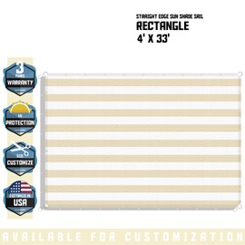 TANG 4' x 33' Shade Cloth with Grommets, Sun Shade Sail Rectangle Straight Side, UV Blocker Fabric Patio Canopy for Deck Carport Backyard Pergola Cover, White with Beige Stripes