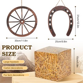 14 PCS Hay Bales Boxes Set Western Cowboy Party Decor Kit 10 Hay Bales Straw Boxes + 2 Wooden Wagon Wheels + 2 Horseshoes Cowboy Theme for Western Cowboy Party Birthday Wedding Farm Rustic Supplies