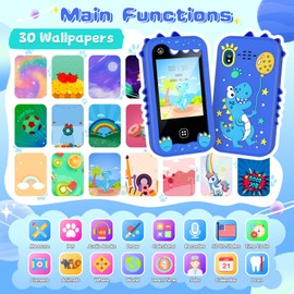 Kids Smart Phone Toys for Boys - 2.8’’ Touchscreen Cell Phone for Kids Age 3 4 5 6 7 8 9 Year Old with Dual Camera, Music Player, Games, Clock, Learning Toys for Kids Christmas Birthday Gifts（Blue）