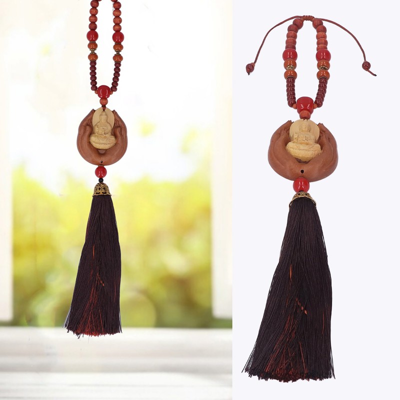 Buddha Car Pendant Peach Wood Exquisite Carving Mind Purification Wealth