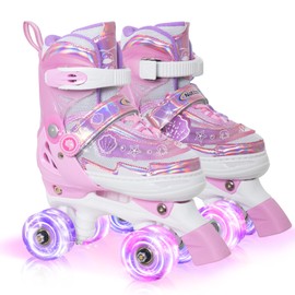 MammyGol Adjustable Kids Roller Skates for Girls or Boys, Underwater Landscapes Quad Skates with All Light Up Wheels for Indoor Outdoor Sports