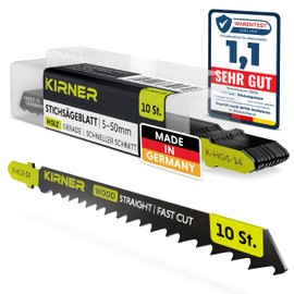 KIRNER Jigsaw Blades Wood Pack of 10 [Up to 5x More Cuts] Extremely Fast & Straight Cut (5-50 mm) in Wood and Plastic - for All T-Shank Jigsaws - Saw Blades Jigsaw