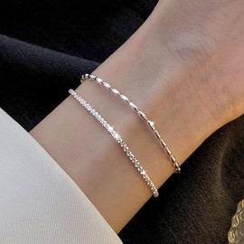 2 Pcs Silver Bracelets for Women Silver Chain Bracelet Shiny Zircon Twist Rope Bracelet Adjustable Sparkling Silver Bracelet Dainty Link Bracelets Jewelry Gift