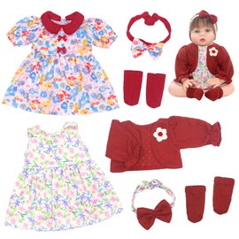 Ecore Fun 2 Set Baby Doll Clothes for 20- 22 Inch Dolls, 7 Pcs 20 Inch Dolls Clothes Accessories Dress Outfits Include Skirts, Socks, Headbands (No Doll)