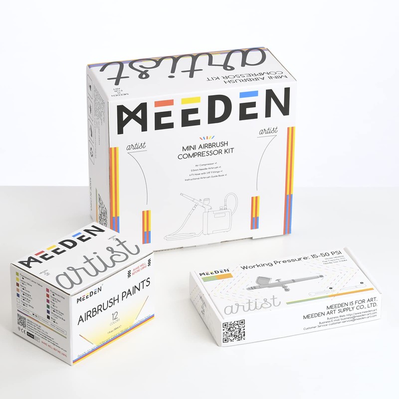 MEEDEN Airbrush Kit with Air Compressor, 12 Colors Acrylic Paint,
