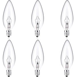 Seigun 60 Watt Clear Candelabra Base (E12) 110V_120V,Flame Shaped Incandescent Chandelier Light Bulbs,Dimmable, Warm White (6)