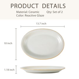 Magclay Ceramic Serving Platter, 13.7 Inch Large Oval Serving Trays, Dinner Plates, Serving Dish Set for Dessert Appetizers Meat/Entertaining/Party, Set of 2, Reactive Glaze