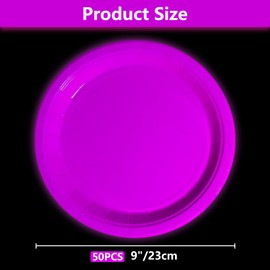Glow in the Dark Neon Birthday Plates, 50 Pcs 9 x 9 inches Purple Bulk Paper Plates Glow Party Plates for Neon Glow Party Supplies Let's Glow Party Decorations
