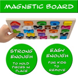 Magnetic Wooden Educational ABC Puzzle - Learn Alphabet & Color Recognition Toy – Toddler Preschool Game – Kids Montessori Education…