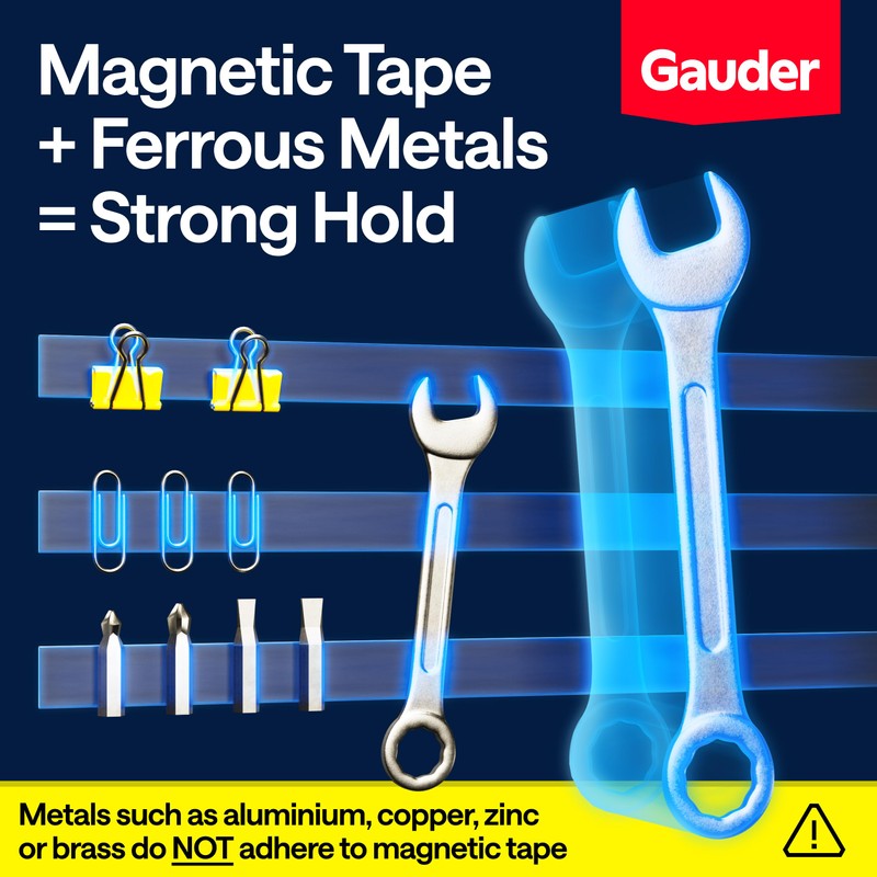 GAUDER Magnetic Tape Strong Self-Adhesive - Cut-to-Length Magnet Strip with
