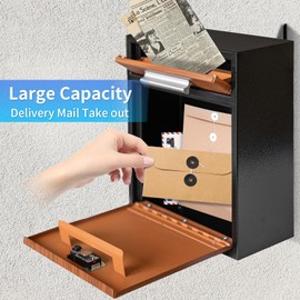 xhlokk Combination Lock Wall-Mount Mailbox, Waterproof Modern Black Mailboxes for Outside, Large Capacity Heavy Duty Mailbox, Thickened Security Drop Box