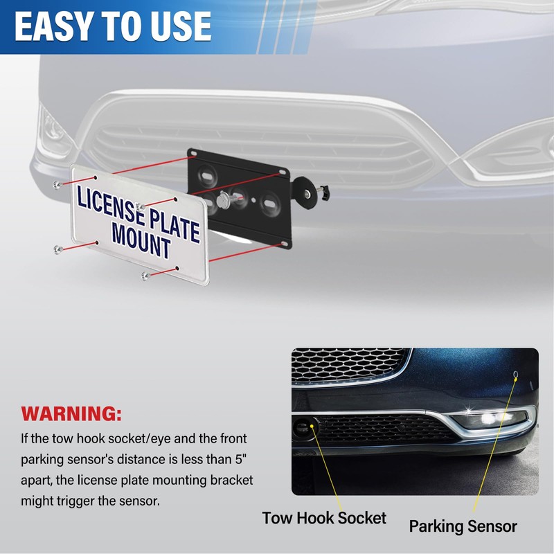 Steel No-Drill Front Bumper License Plate Bracket – Anti-Theft Tow