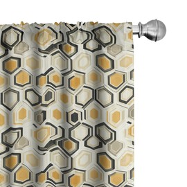 Lunarable Honeycomb Pattern Window Curtain Panels 4 Pack, Neutral Colors of Hexagon Shape Mesh Abstract Geometric, Lightweight Set with Rod Pocket, 4 Panels of - 28"x63", Ivory Apricot and Sage Green
