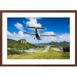 Art.com Framed Wall Art Prints Small airplane landing at the airport of St. Barth (Saint Barthelemy), Lesser Antilles, West Indies by Michael Runkel, Transportation Decor, 24" x 16", Espresso Frame with White Mat