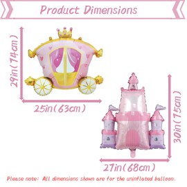 Princess Carriage & Castle Foil Balloons - 2 Pack Giant Mylar Balloons for Baby Shower Decorations, Princess Birthday Party, Baptism & Gender Reveal