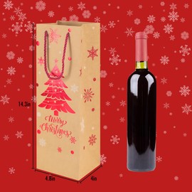 PINWATT 12Pcs Christmas Wine Bottle Gift Bags with Tissues, Reusable Holiday Wine Gift Bags with Handles for Christmas Wine Bottle Wrapping, Wedding