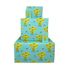Twizler Daffodil Wrapping Paper - 4 Sheets & 4 Tags - 70cm x 50cm Folded Sheets - Flower Gift Wrap for Any Occasion for Men or Women