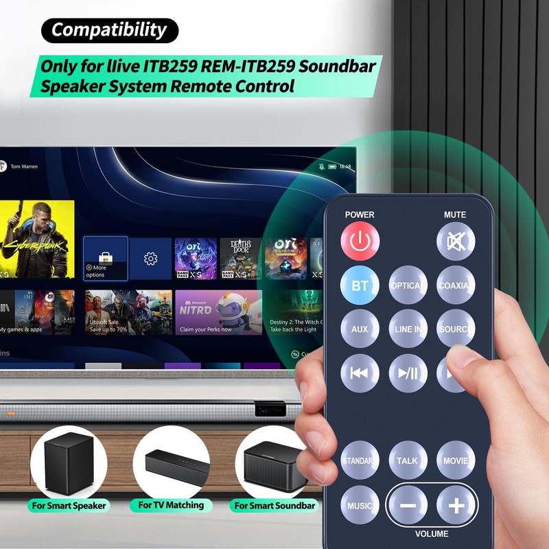 Remote Control Replacement Only for lIive ITB259 REM-ITB259 Soundbar Speaker