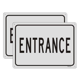 Entrance Signs Metal Reflective 10" x 14" Entrance Signs For Business Rust Free Aluminum UV Printed Easy Mounting Outdoor Use Waterproof Sturdy 2 Pack