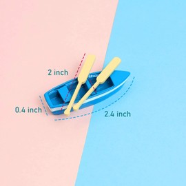 Framendino, 2 Sets Miniature Dollhouse Rowboat Mini Tiny Wooden Boat with Oars for Fairy Garden Accessories