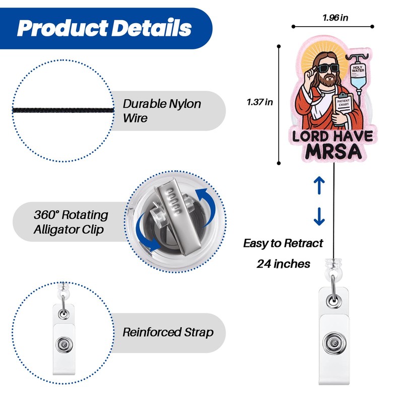 Lord Have MRSA Funny Nurse Badge Reel, Cute Retractable ID