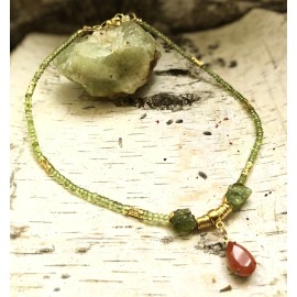 Peridot Green Peridot & Red Onyx Pendant In Dainty Contrasting Colors Necklace